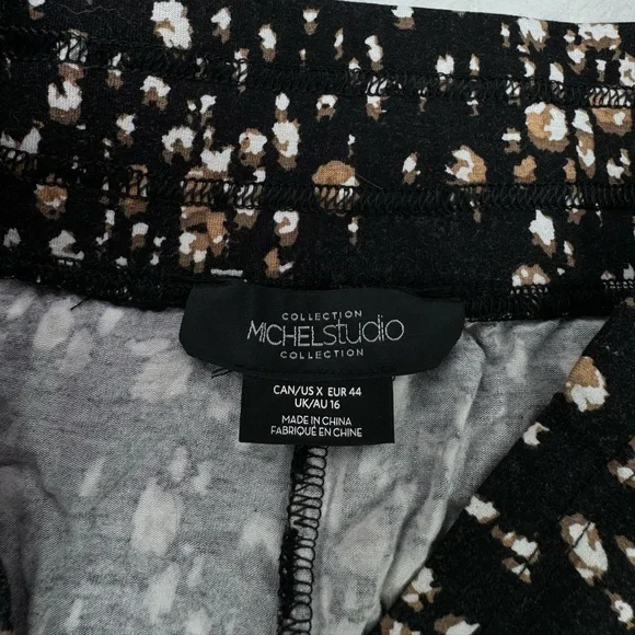 MICHEL STUDIO Maxi Skirt Women’s X Black with Brown/White/Beige Design Leg Slit - Picture 4 of 7